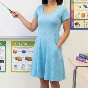 NWT Svaha Turquoise Dress With Pockets Size 2 Stem Themed Nerdy Chic Teacher‎